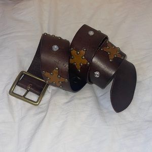 🎄🎅Belt Star Stud Brown Leather